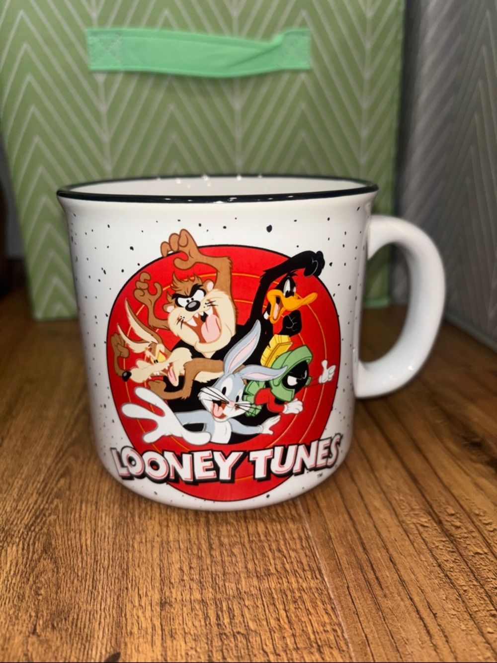 Warner Bros. White Speckled Looney Tunes Character Mug with Red Logo